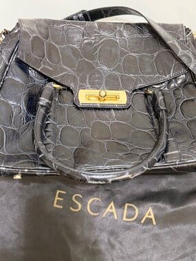 Authentic Vintage Escada Croco-Embossed Leather Shoulder Bag - Rare Find